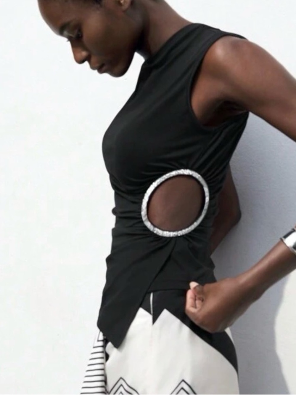 Black Sleeveless Tank with Decorative Side Ring